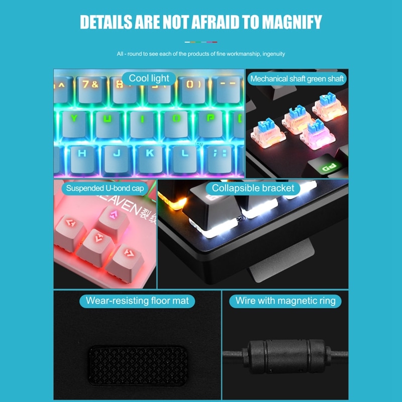 Mechanical Gaming Keyboard & Mouse Set, 87 Keys, Seven Colors RGB USB