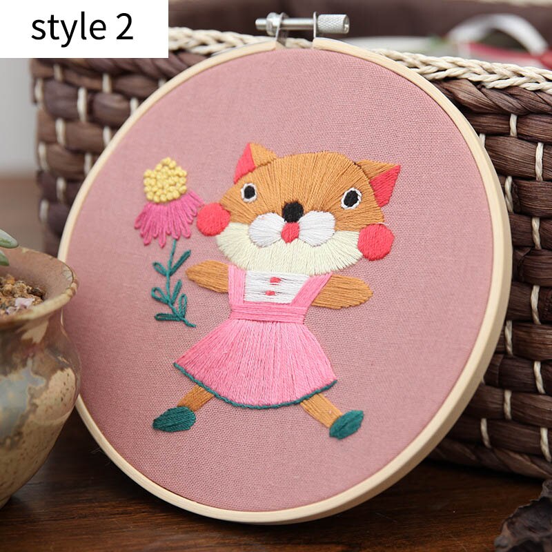 Pinturas colgantes, 15x15cm, Kit DIY bordado hecho a mano, paquete de Material de costura para principiantes con bonitos dibujos de animales: style 2