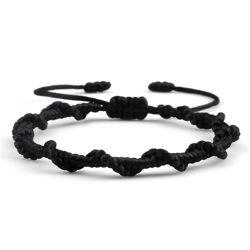 Pulsera sencilla de la amistad para hombre y mujer, brazalete de cuerda trenzada hecha a mano, con nudo rojo de la suerte, para parejas: Black