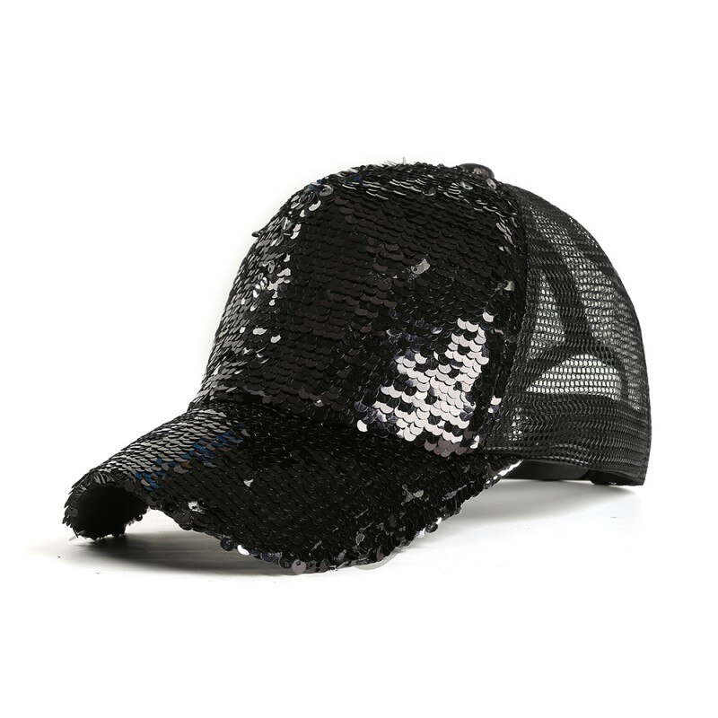 Gorra de béisbol con cola de caballo brillante, gorras Snapback de Hip Hop para mujer, sombreros de verano brillantes con lentejuelas, sombreros de malla para exteriores, sombrero de hueso F1 F5: B