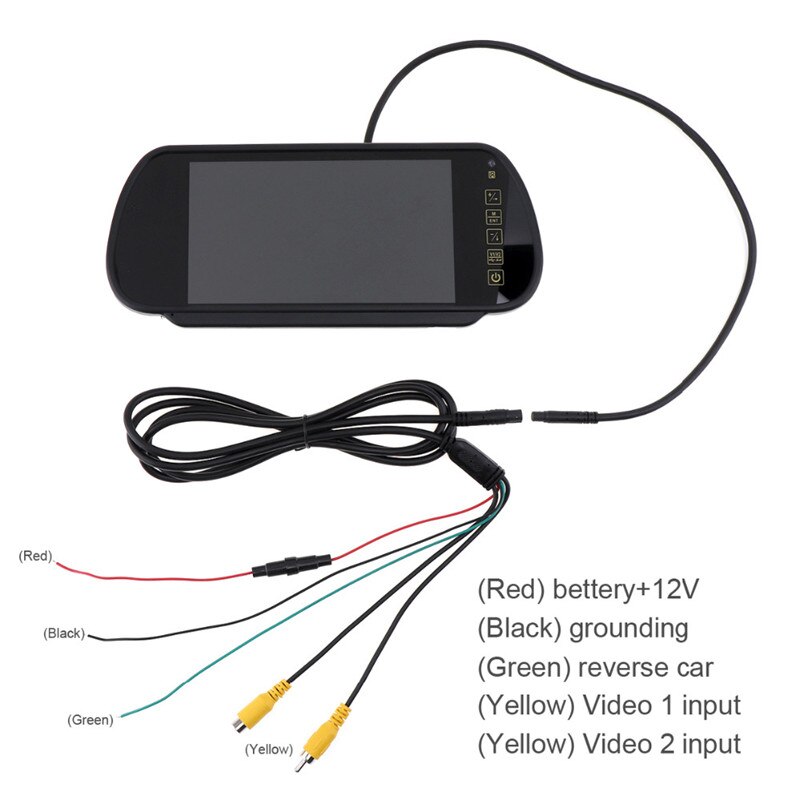 Auto Monitor 7 "TFT lcd-scherm achteruitkijkspiegel monitor parkeerhulp 2 av-ingang afstandsbediening, achteruitrijcamera optioneel