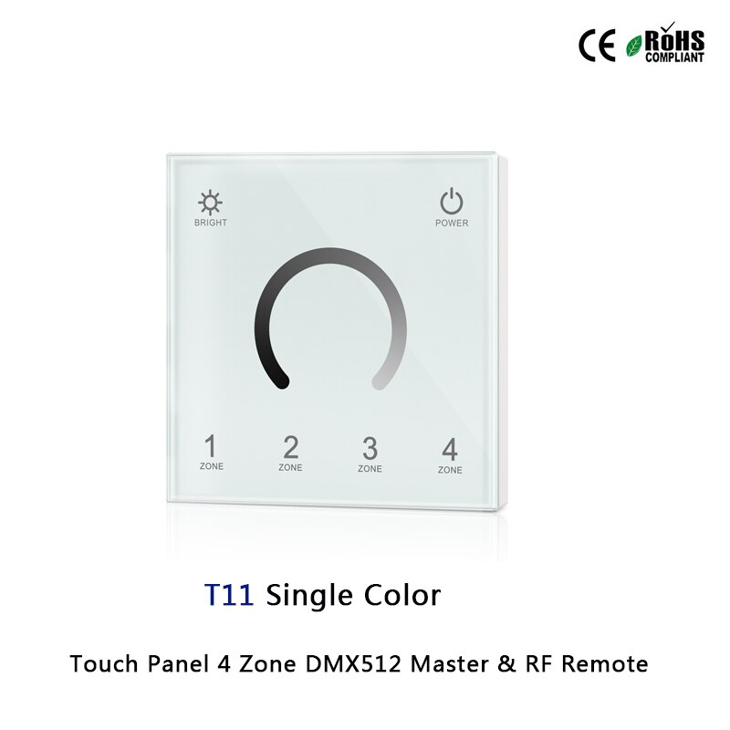 T11/T12/T13/T14 Panel táctil de 4 zonas RGB DMX512 Master y mando a distancia RF para un solo color/temperatura de color/RGB/tira led RGBW: T11