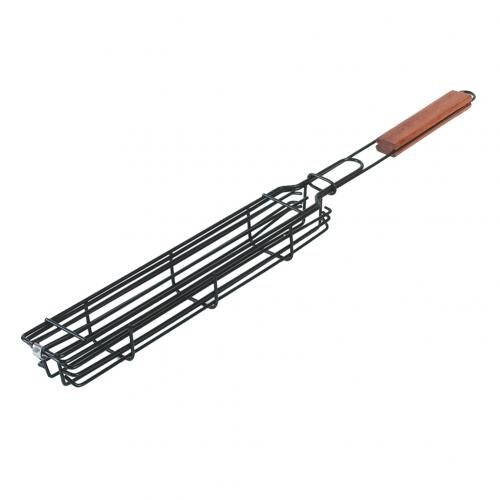 Slitesterkt tre rustfritt stål kabob kurv pølse bbq piknik camping kurv grille del lett å rengjøre kjøkken verktøy tilbehør: Rødt tre