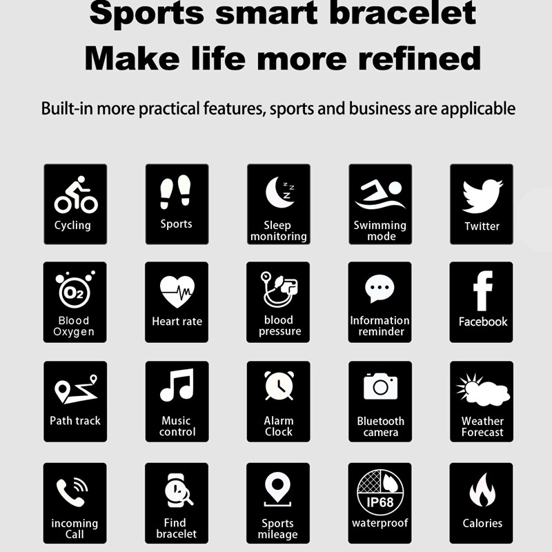 F64HR Smart Watch IP68 Waterproof Heart Rate Smart Fitness Bracelet Blood Pressure Oxygen Monitor GPS Activity Tracker: Default Title