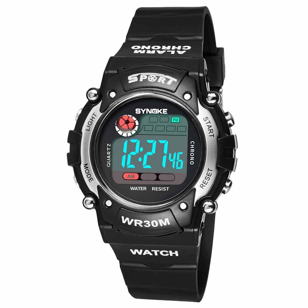 Digitale Horloge Voor Kinderen Wekker 30M Waterdichte Led Lichtgevende Sport Horloge Roestvrij Stalen Gesp Plastic Band Horloge: Silver