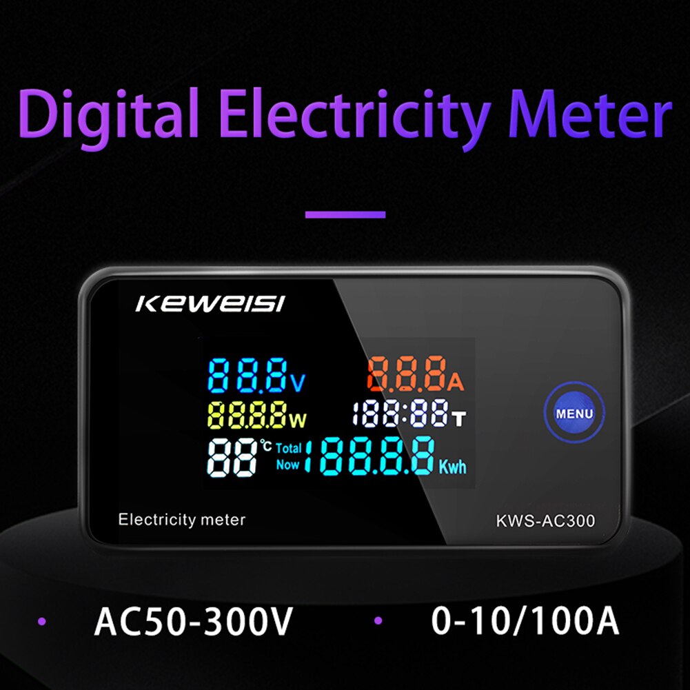 Digital Strom Energie Meter 6in1 Farbe Display AC 50-300V Starke Zähigkeit Elektrische Tragbare Amperemeter Voltmeter
