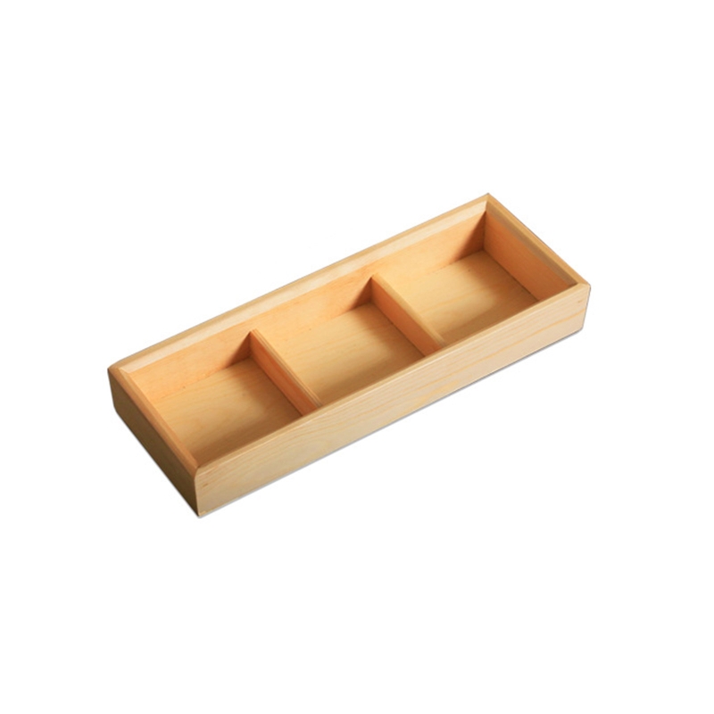 Multi Grid Snack Box Serving Tray Japanese Style Wooden Sushi Plate Candy Dessert Cuisine Storage Container Kitchen Tableware: Small three grids 