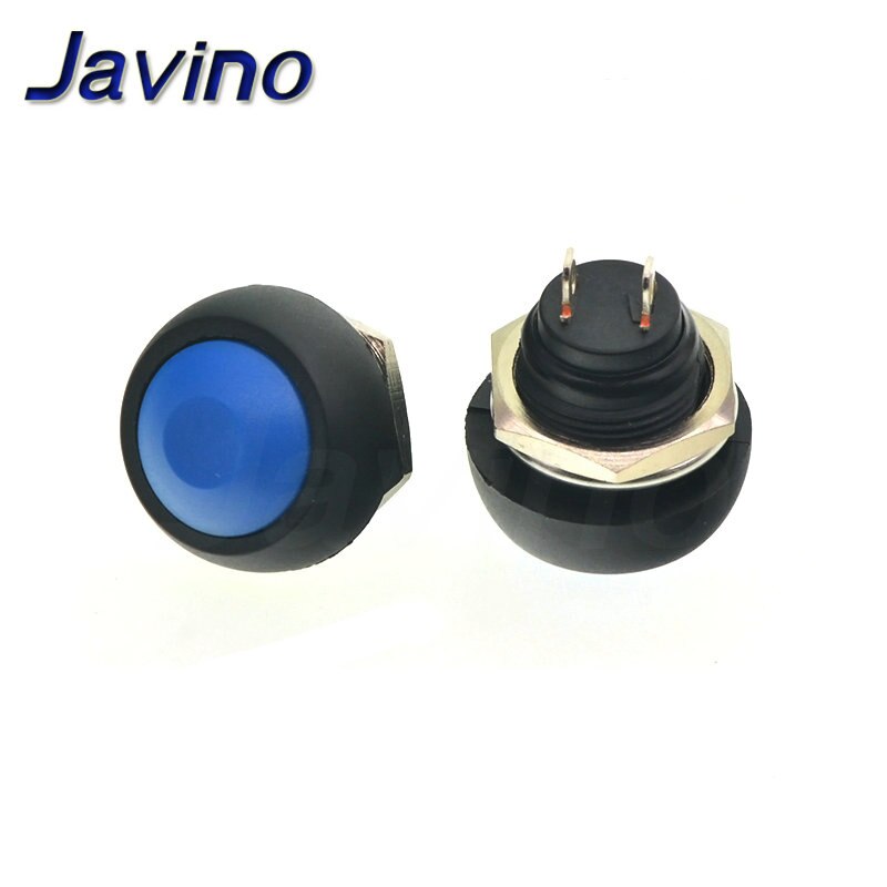 Mini interruptor de 2 pines 12mm 1A interruptor impermeable pbs33b 12v interruptor de botón momentáneo reinicio pbs-33b sin bloqueo: Azul