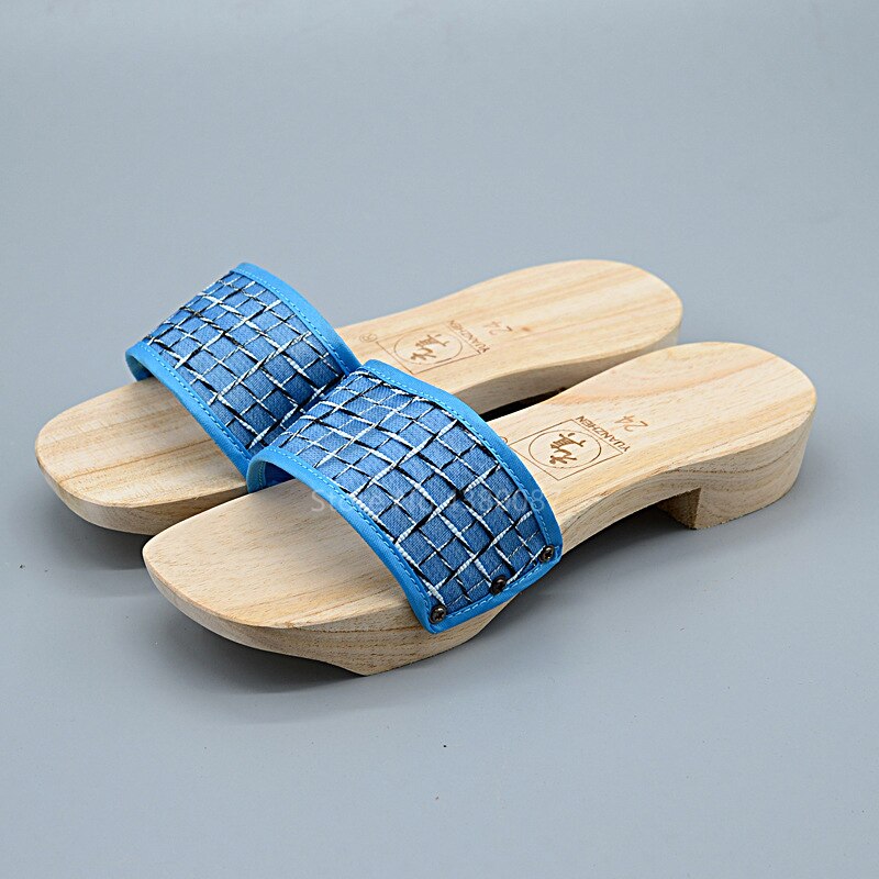 Asiatisk japansk traditionel træ geta flip flops vintage paulownia mænd kvinder træsko cosplay kostume hjemmesko etniske samurai sko: Farve 3 / 39