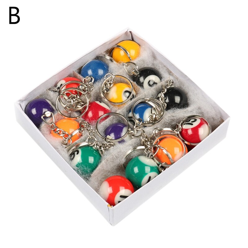 16pcs Mini Billiards Shaped Keyring 25mm Resin Billiard Ball Key Chain Black 8 N58B