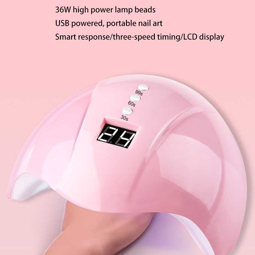 Smart sensor spikerlampe maskin led uv-lampe 36w spikertørker hurtigtørrende neglelampe 30s/60s/99s timer usb-kontakt 12 lampeperler