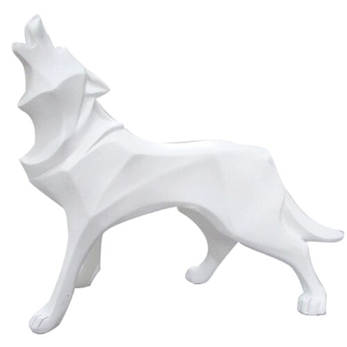Statue de chien de loup, Totem abstrait, Sculpture géométrique en résine, accessoire de décoration moderne, artisanat,: WHITE