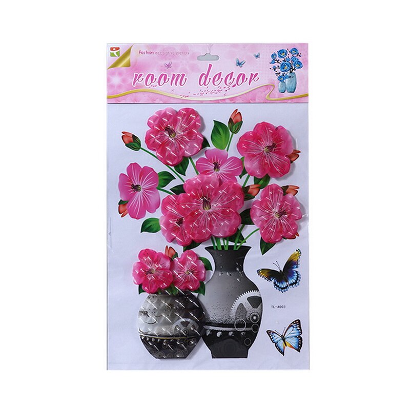New3D Magnolia Bloem Vaas Sticker Thuis Slaapkamer Woonkamer Sofa Wanddecoratie Pvc Muursticker Laag Stickers