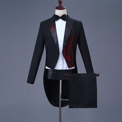Vrouwen Kleding Effen Kleur Smoking mannen Slim Jurk Pak Refrein Pak Stadium Kostuum Magic mannen Tuxedo Black Vrouwen pak Twee stuk: 3 / XXL