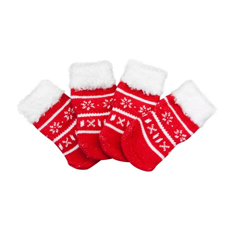 Animal Mignon antidérapant En Coton Tricoté Chaussettes Pour Petits Chiens De Noël Imprimé Pied Chaussettes Pour Animaux De Compagnie Costume 4 pièces/ensemble: B / S