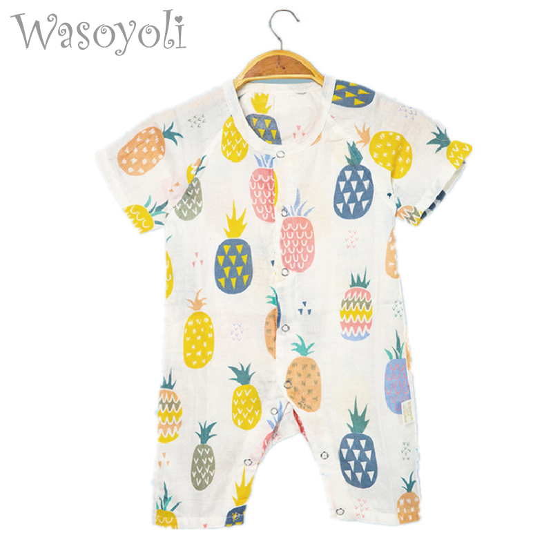 Wasoyoli – pyjama 1 pièce pour bébé, 2 couches en mousseline de coton, manches courtes, combinaison respirante pour filles et garçons de 0 à 2 ans