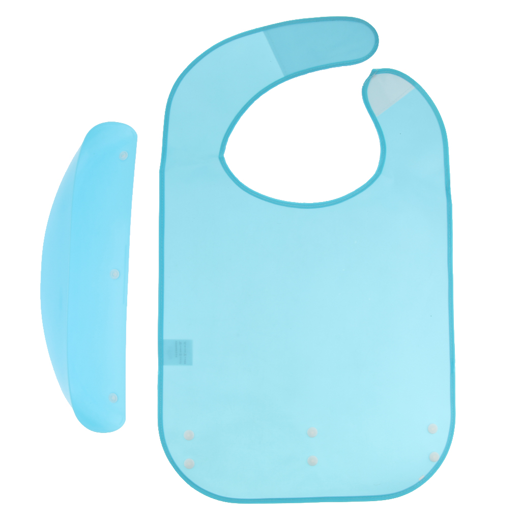 Comidas ropa Protector Baberos ayuda para discapacitados delantal con bolsillo PE azul perfecto para comer y beber, anti-derrames