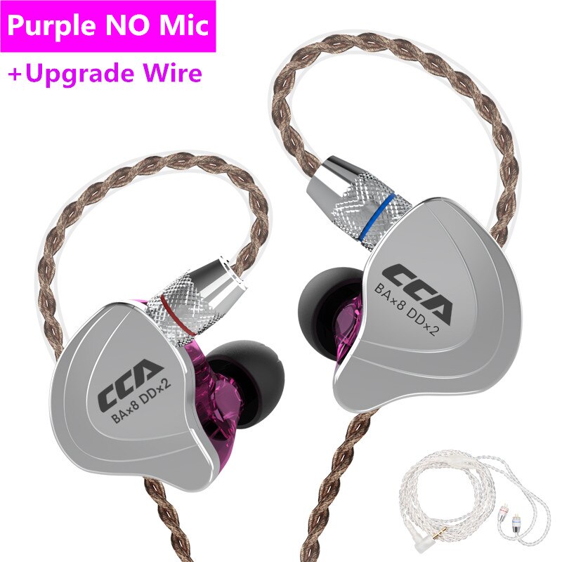 CCA C10 1DD + 4BA híbrido 2PIN en la oreja los auriculares HIFI DJ Monitor deporte del auricular auriculares auricular con Detacable actualizado C16c10: purple no mic silver