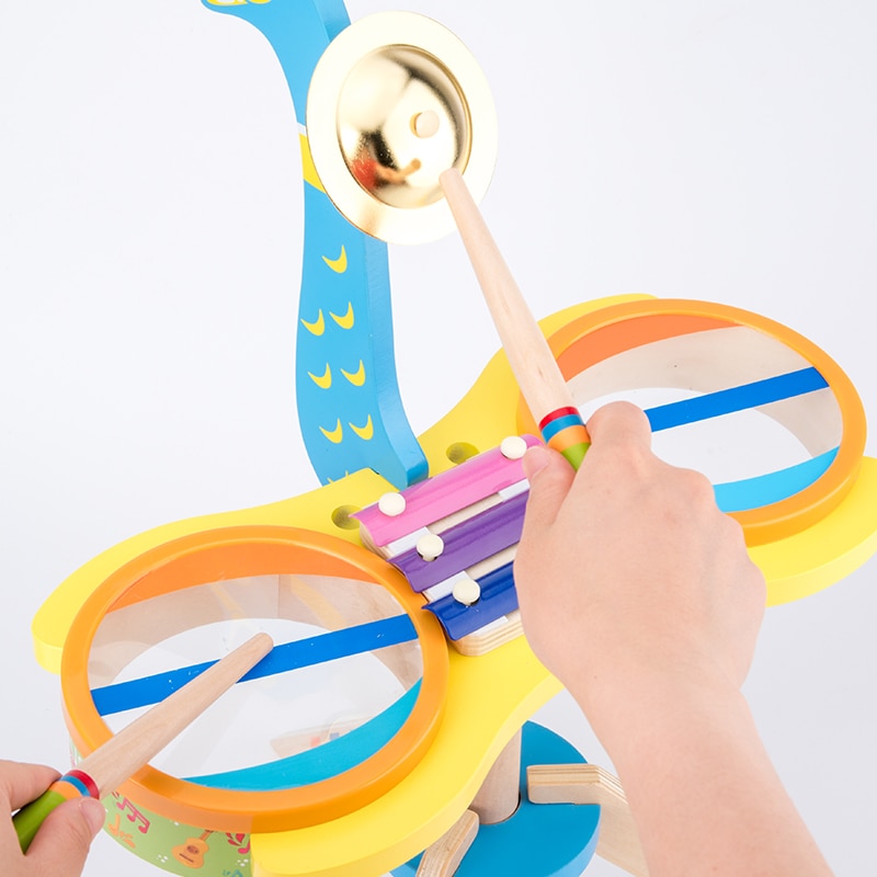 Baby Toys Peacock Drum Kit Children Musical Instruments Wooden Toys For Kids Xylophone Toys Educational Birthday