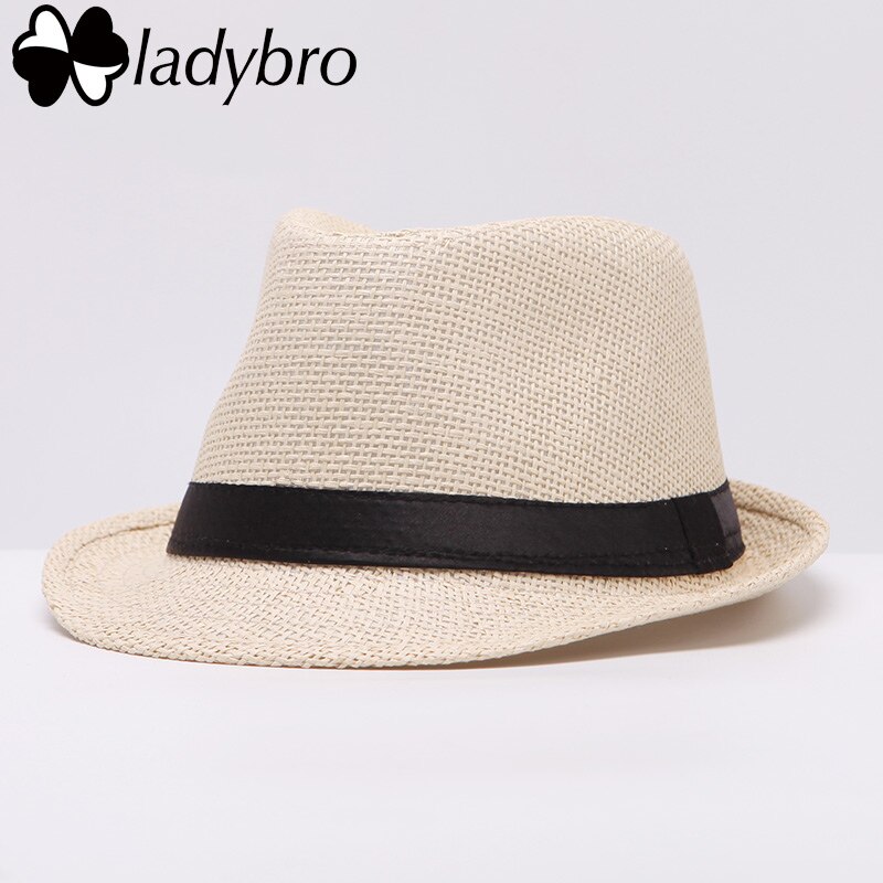 Ladybro Women Sun Hat For Men Hat Kids Summer Beach Hat Child Cap Female Panama Straw Hat Male Gangster Trilby Sun Visor Cap Boy: 002 beige