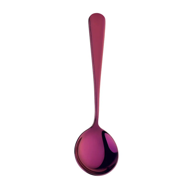 6/8/11Pcs Stainless Steel Soup Spoons Round Dessert Spoon 11 Colors Spoons Set Ice Cream Scoop Spoon In Party Dinnerset: PURPLE