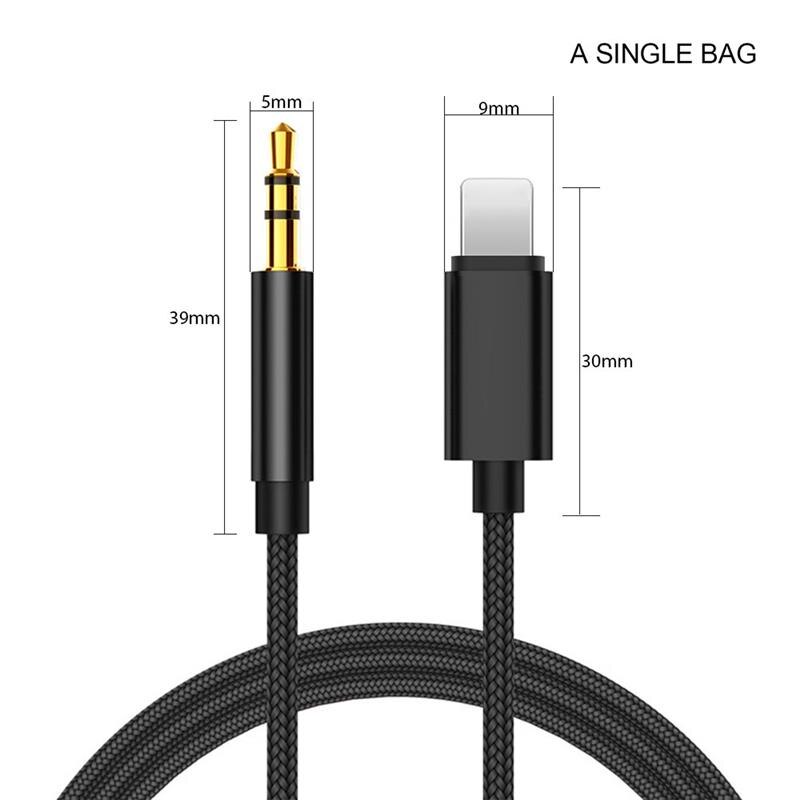For Iphone 12 mini 8 Pin To 3.5 Mm Jack Aux Cable Car Speaker Headphone Adapter for iphone 12 11 Pro Xr max Audio splitter Cable: Black