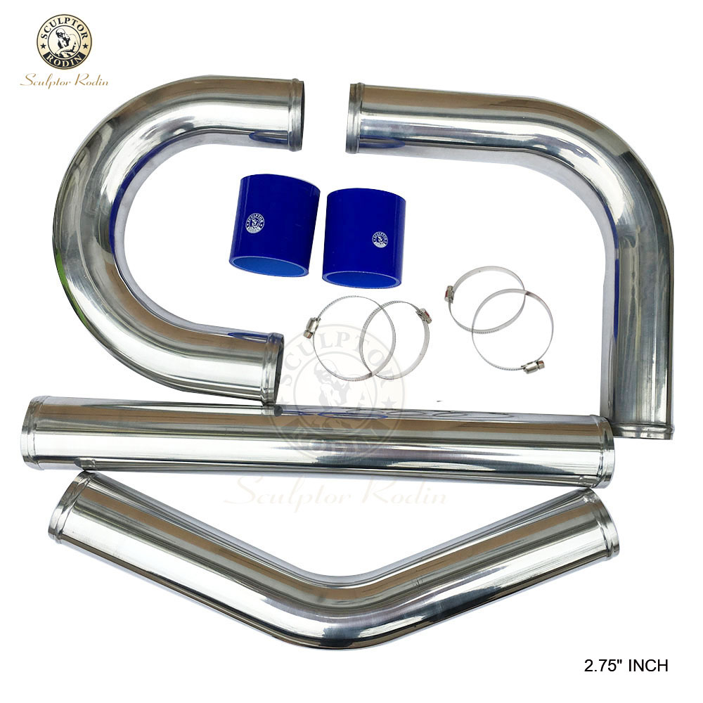 Aluminium intercooler turbo rørrør 70mm 2.75 " l= 500mm+ silikoneslange+klemmer