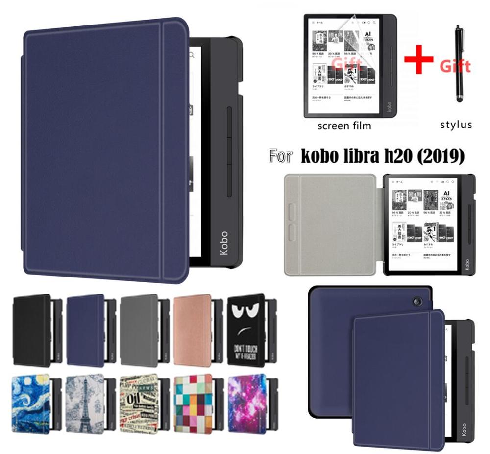 GLIGLE Book style magnet Leather case cover for KOBO Libra H2O protect shell E-book case for KOBO N873+stylus+screen film