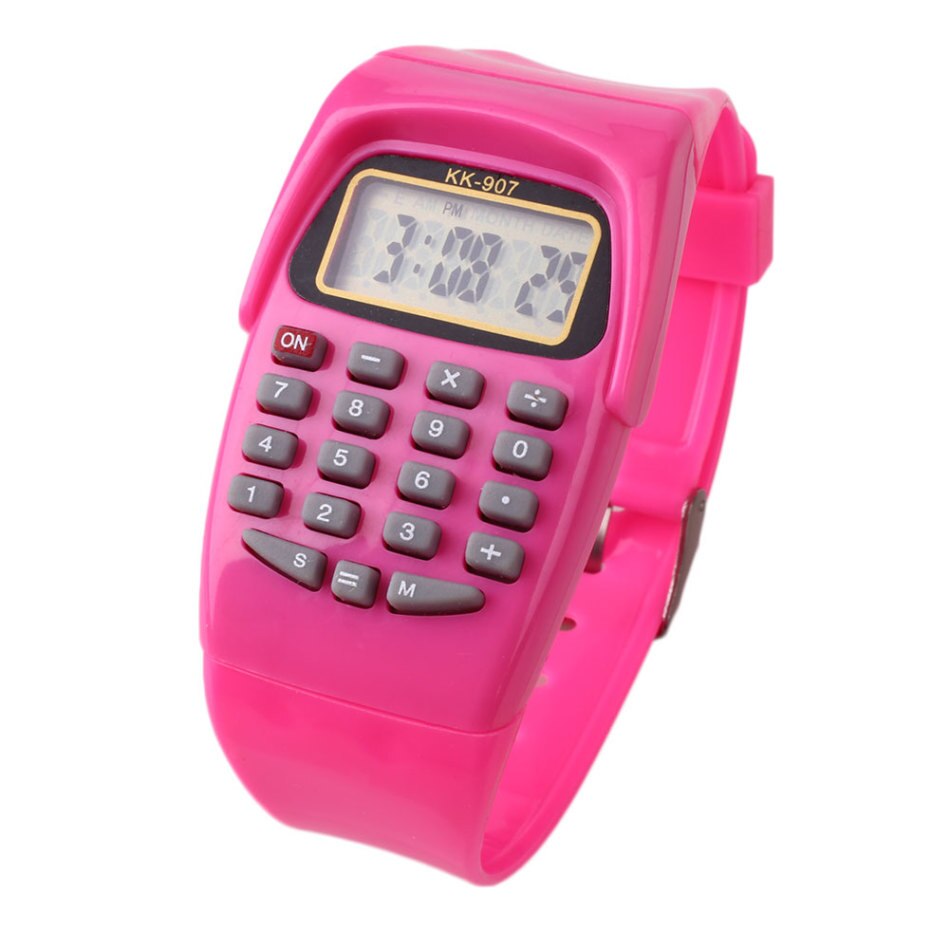Blauw/Geel/Roze Kinderen Elektronische Horloge Sport Siliconen Multifunctionele Elektronische Rekenmachine Horloge: Roze