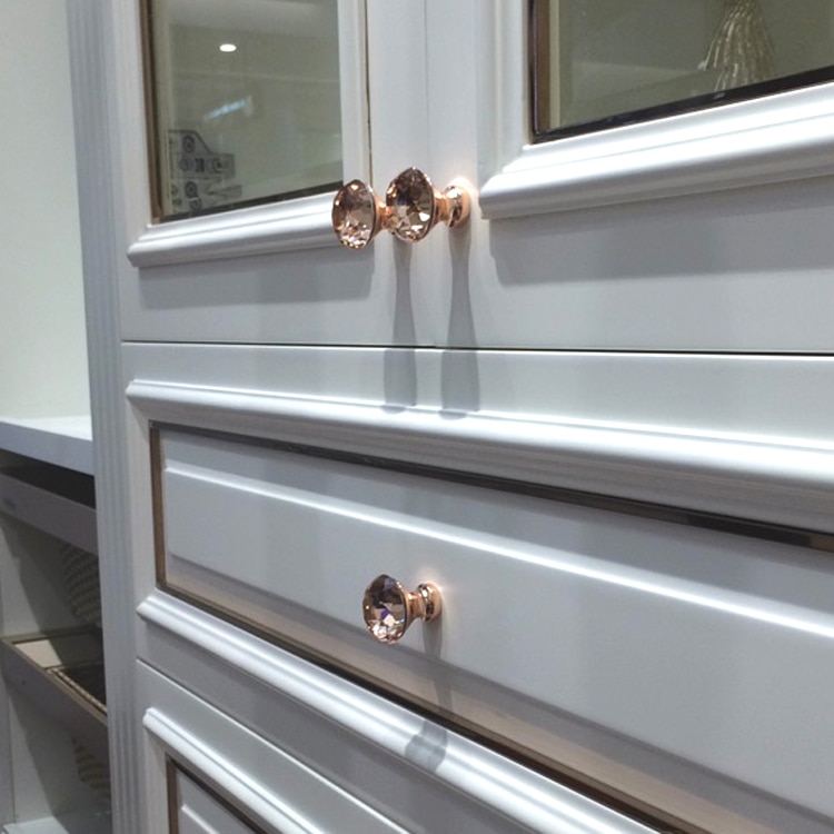 2 STUKS 30mm Rose Gold Diamond Crystal Handvatten/Crystal Glass Knoppen Met Zink Basis Voor Meubels