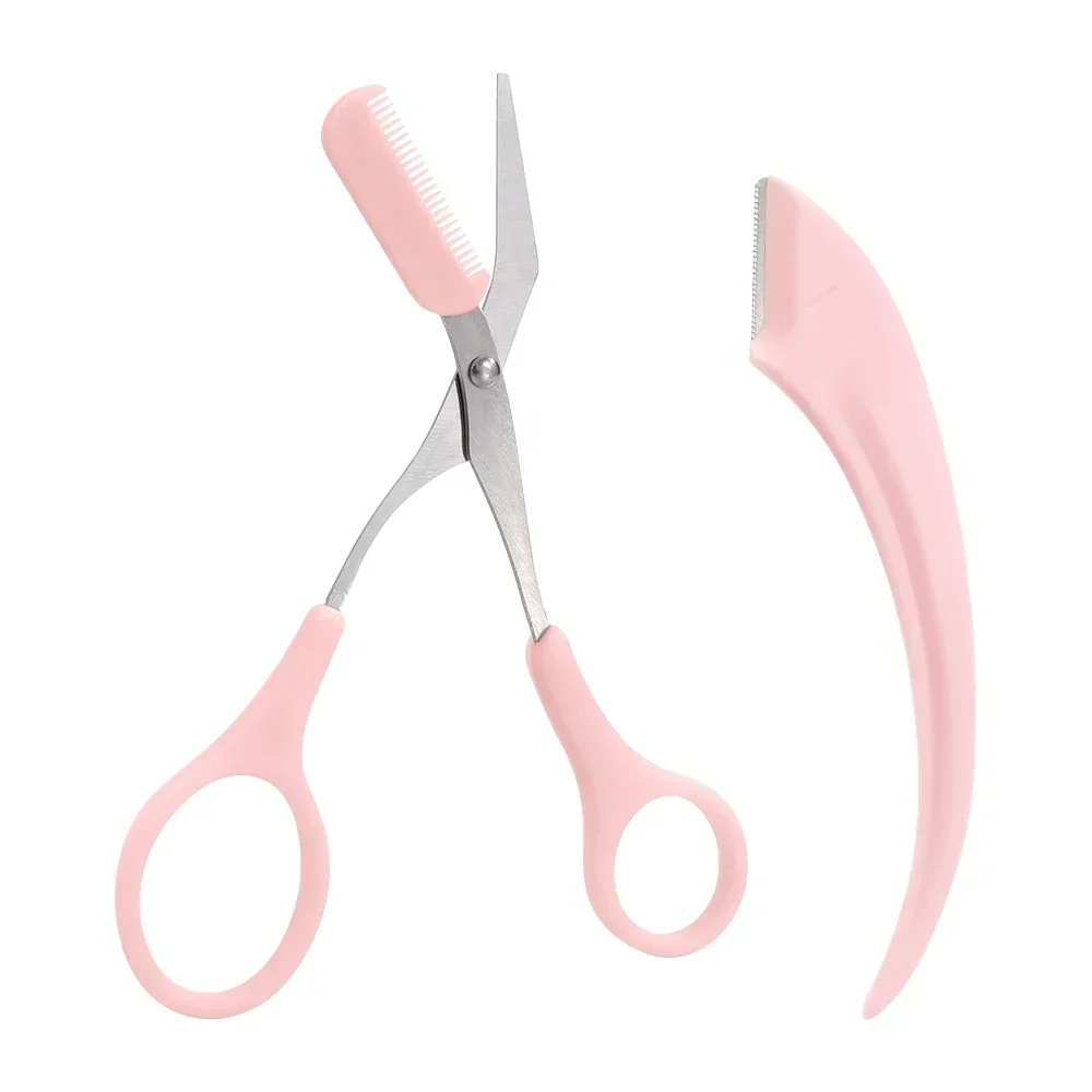 1-10 Stuks Meniscus Wenkbrauw Blade Set Vrouwen Wenkbrauw Schaar Met Kam Rvs Makeup Tools Mini Blade Brow trimmer Schraper: Geborsteld Messing