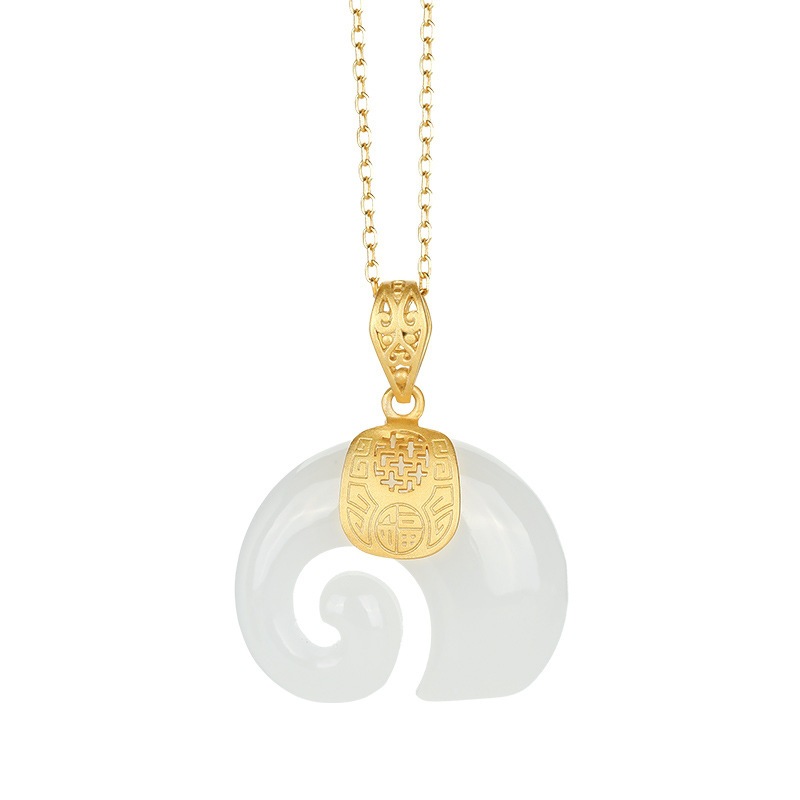 Pendentif éléphant en Jade Hetian blanc Vintage, chaîne plaquée or 18 carats, collier ras du cou en acier inoxydable et saphir, bijoux pour femmes: Rouge-brun