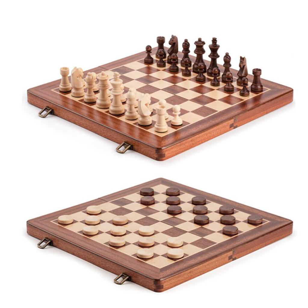 2 In 1 Classic Checkers &amp; Chess Set Board Game Larger 15&#39;&#39; Foldable Wooden Chess Set High-end Luxury Table Game For Kids Adults