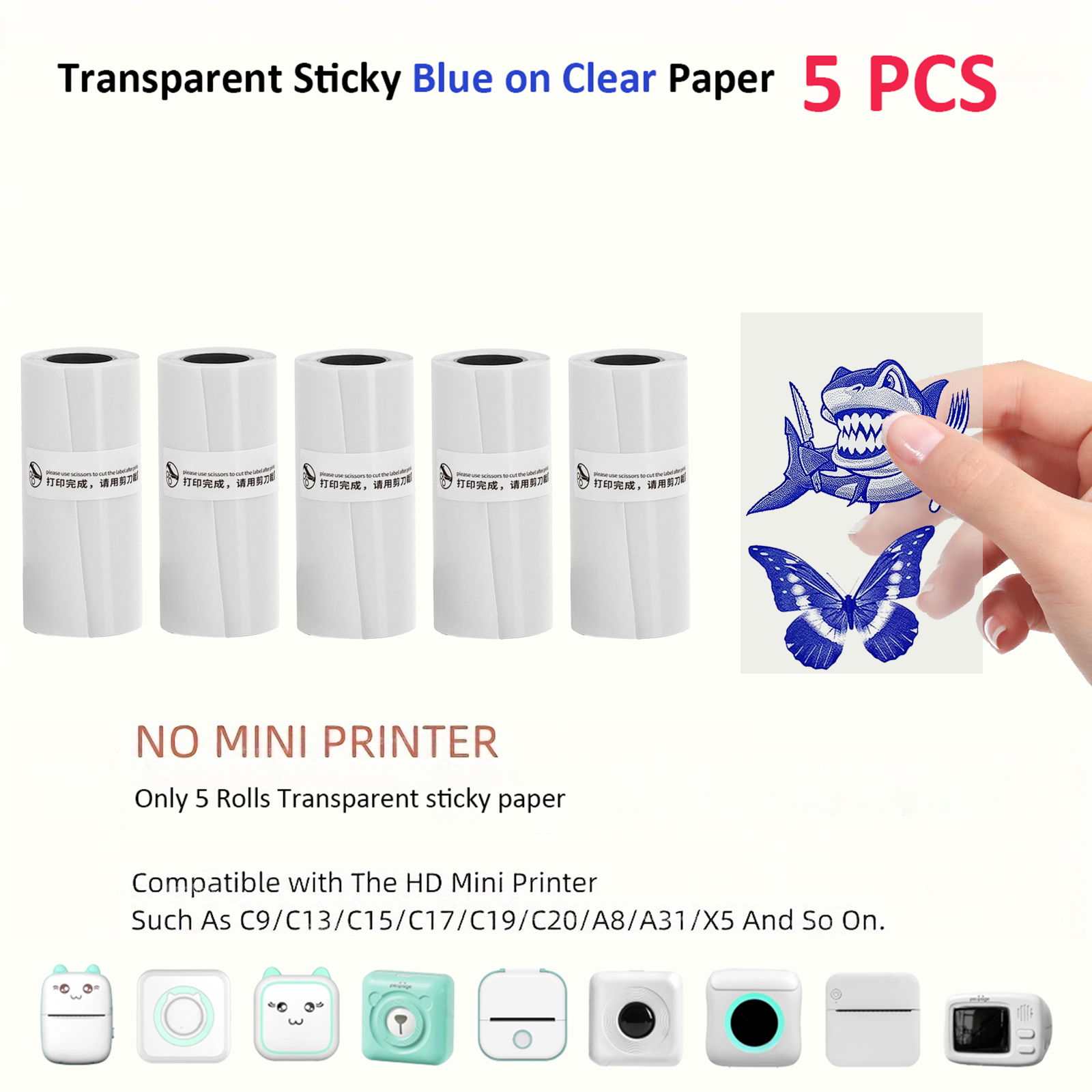 1/2/3/5PCSMini Printer Papier Transparant Thermisch Sticker Papier zelfklevend Printer Papier printer Voor Foto Notities 5.7x2.5cm: Rood