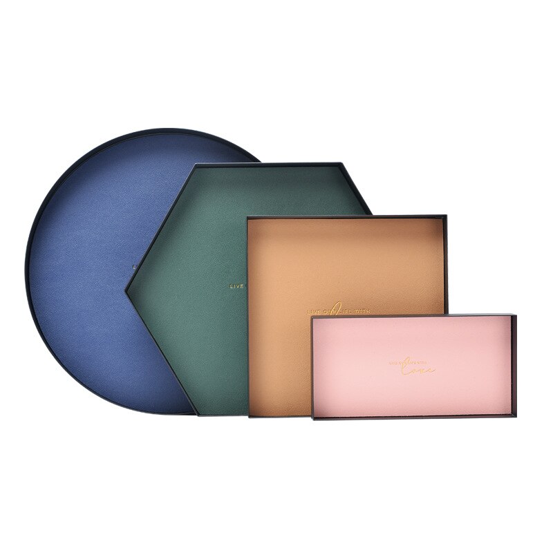 Morandi – plateau de rangement en métal et fer, bloc de cuir de couleur géométrique, conteneur de finition de stockage de produits cosmétiques divers nordiques