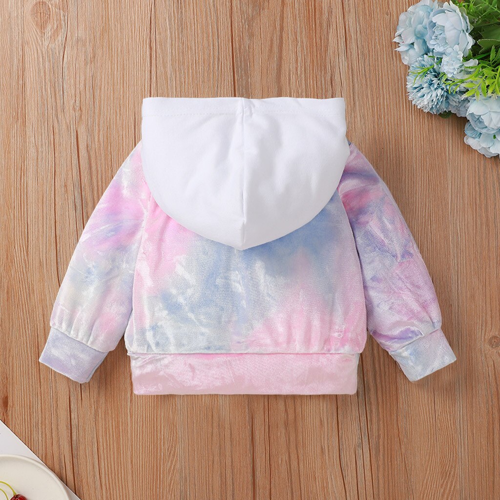 Infant Baby Girls Boys Spring Full Sleeve Tie-dyed Tops Outwear Hooded Patchwork Animals T-shirts 3-24M