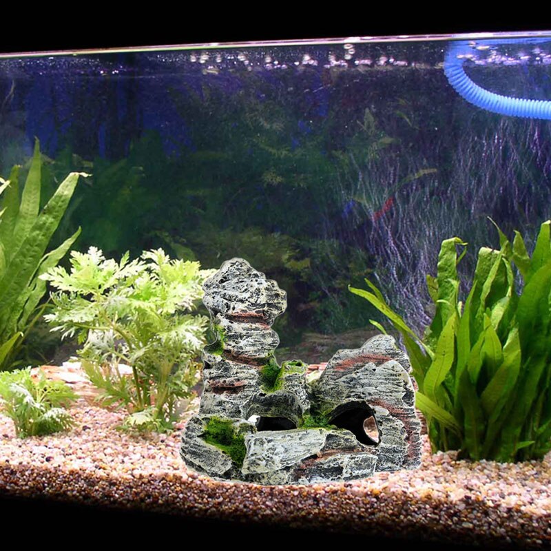 Harpiks materiale vakkert fjellutsikt akvarium stein hule tre bro akvarium ornament dekorasjon landskap dekorativt