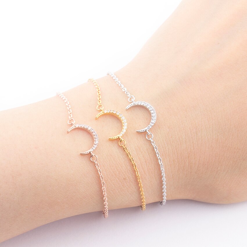 Gold Color CZ Crescent Moon Bracelets & Bangles Jewelry Stainless Steel Chain Geometric Charm Bracelet Femme Bileklik Erkek