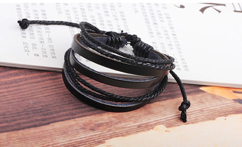Modyle Leather Bracelets & Bangles for Men and Women Black and Brown Braided Rope Man Jewelry