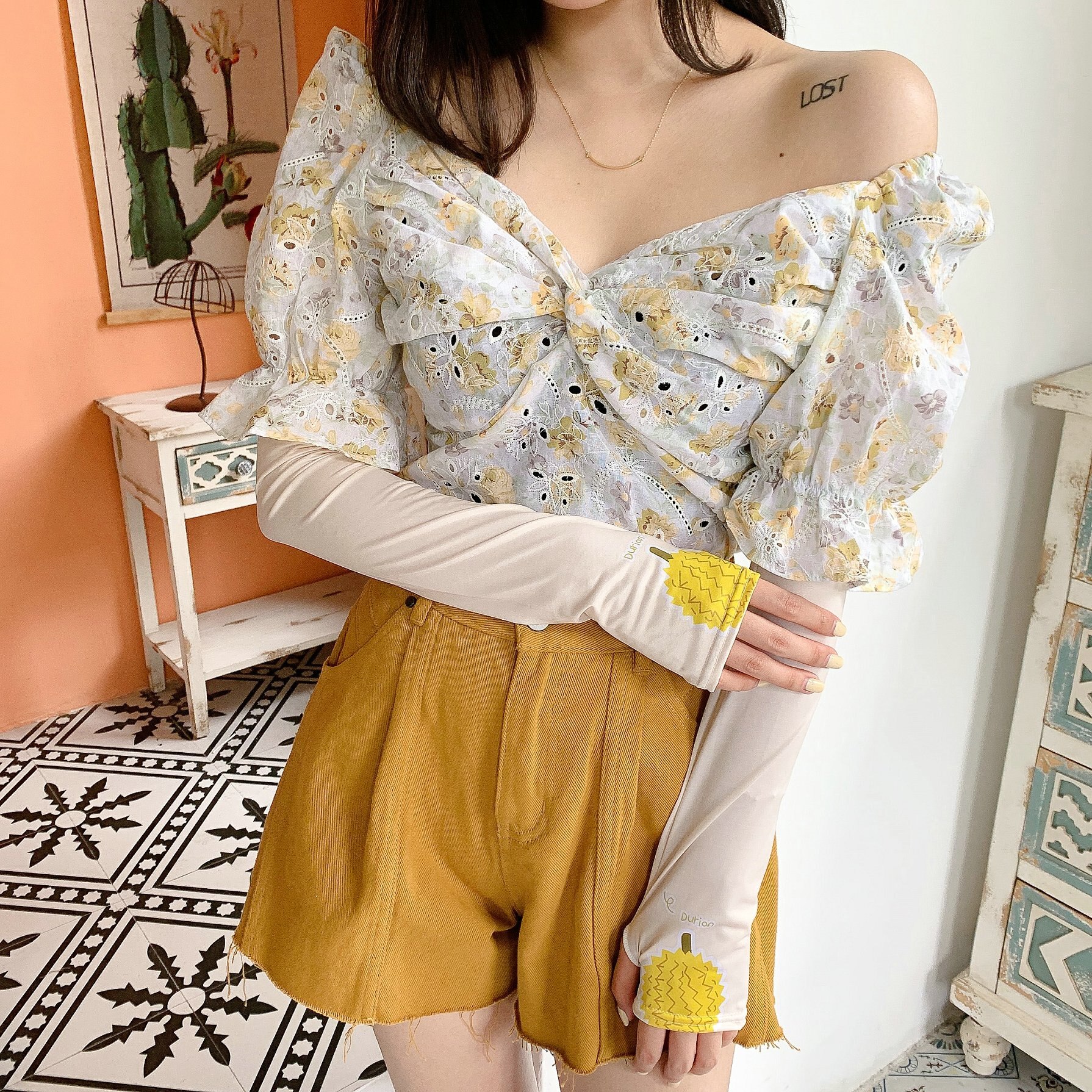 2 Stuks = 1 Pairs Koreaanse Stijl Leuke Fruit Ananas Oversleeves Alle-Match Zon Bescherming Uv Zon bescherming Arm Mouwen