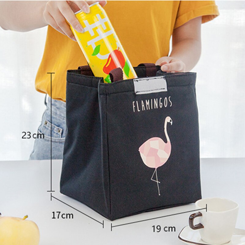 Comedor térmico de la caja de almuerzo portátil PAQUETE DE AISLAMIENTO impermeable almuerzo de paño Oxford bolso para las mujeres de los hombres, bolso bolsas bolsa: black Flamingo