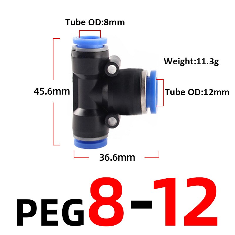 1PCS PE PEG Blue Pneumatic Fitting Pipe Connector Tube Air Quick Fittings Water Push In Hose Couping 4mm 6mm 8mm 10mm 12mm: 8-12-8
