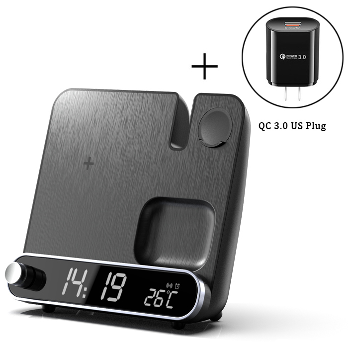 3 In 1 Wireless Charger For Iphone 13 12 11 XS Mini Pro Max Iwatch Airpods Wireless Chargers Fast Charging Station Phone Holder: Black-US Plug