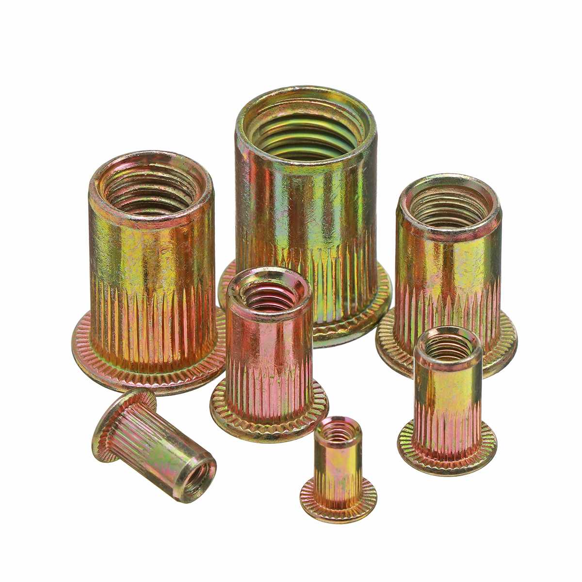 166pcs M3 M4 M5 M6 M8 M10 M12 Carbon Steel Rivet Nuts Insert Rivets Multi Size Flat Head Rivet Nuts Set Threaded Insert Nut Kit
