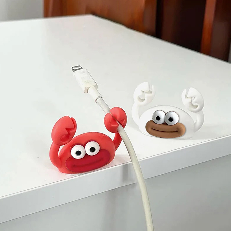 Kabelhouder met cartoonkrab, kabeloproller voor op het bureau, kabelorganizer, zelfklevende kabelhouder, kabelklem voor datakabelbeheer