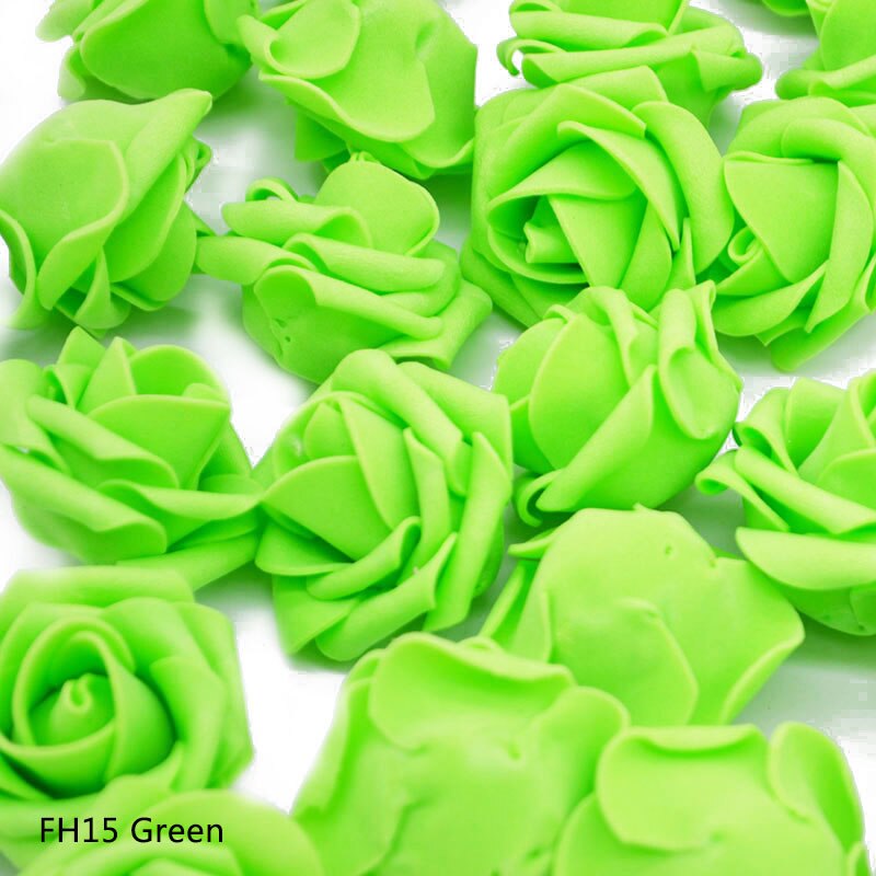 50 stk/parti 4cm kunstige blomsterhoveder håndlavet gør-det-selv bryllup boligdekoration multi-brug pe skum rose dekorative blomster forsyninger 65z: Grøn  fh15