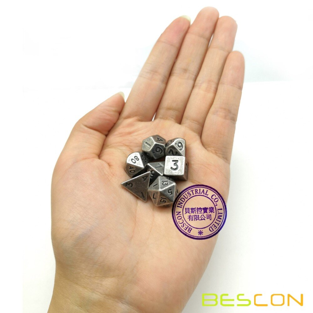 Bescon 10MM Mini Solide Metall Würfel einstellen alt Nickel, alte Mini metallisch polyedrisch D & D RPG Miniatur Würfel 7-setzt