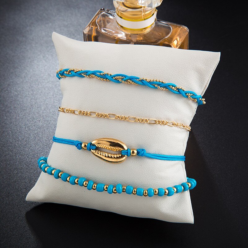 GUVIVI Gold Color Chain Bracelet on Leg Beach Ankle Jewelry Bohemian Pendant Anklets Beads Anklets for Women