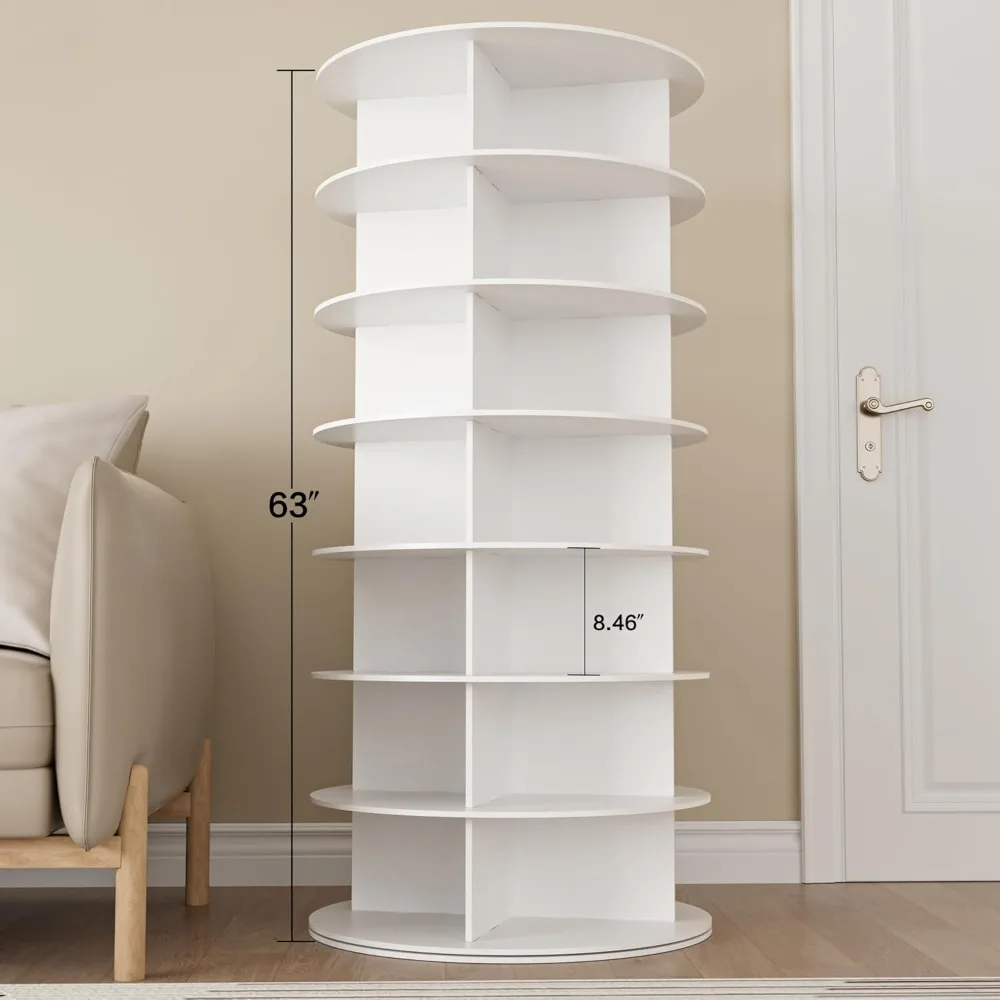 Rotating Shoe Rack Tower on The 7th Floor, Vertically Rotating Shoe Rack, Rotating 360 Degrees, White Shoe Rack Storage Circular