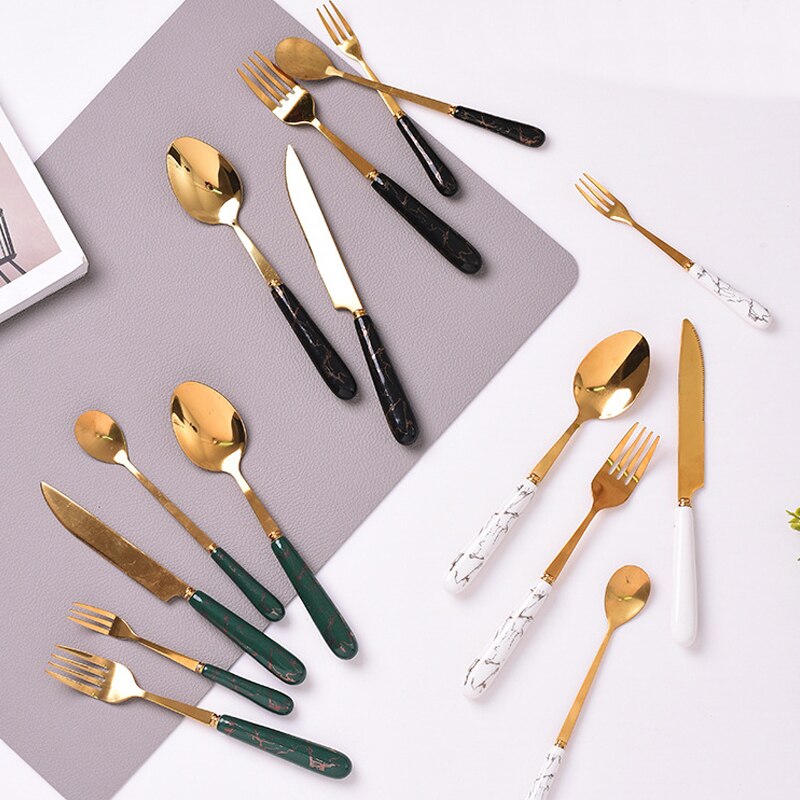 Zastawa stołowa do kuchni zestaw sztućców zestaw złotych sztućców zestaw sztućców ze stali nierdzewnej luksusowy nóż łyżka zestaw obiadowy Western Ceramics